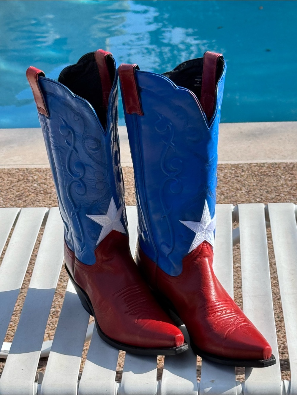 Recycled Justin Boots Red, Blue & White Star Heeled Cowboy Boots - Picture 8 of 9